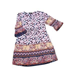 Reborn Pink Floral Print Empire Waist Tunic Shift Dress XL Boho Artsy Coquette